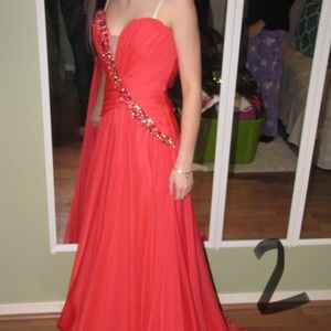 Red/Pink Sherri Hill Size 2 NWT Strapless A-Line